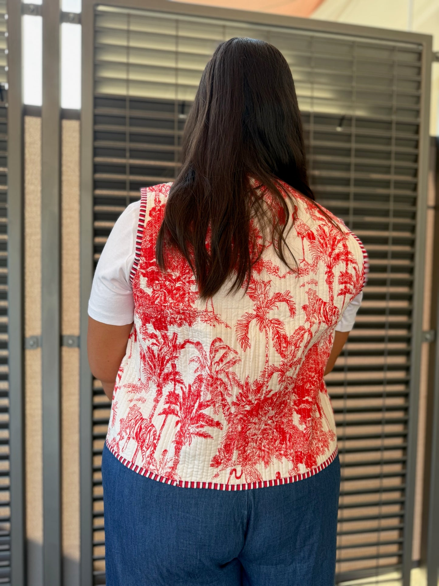 Gilet in cotone trapuntato rosso, made in Jaipur