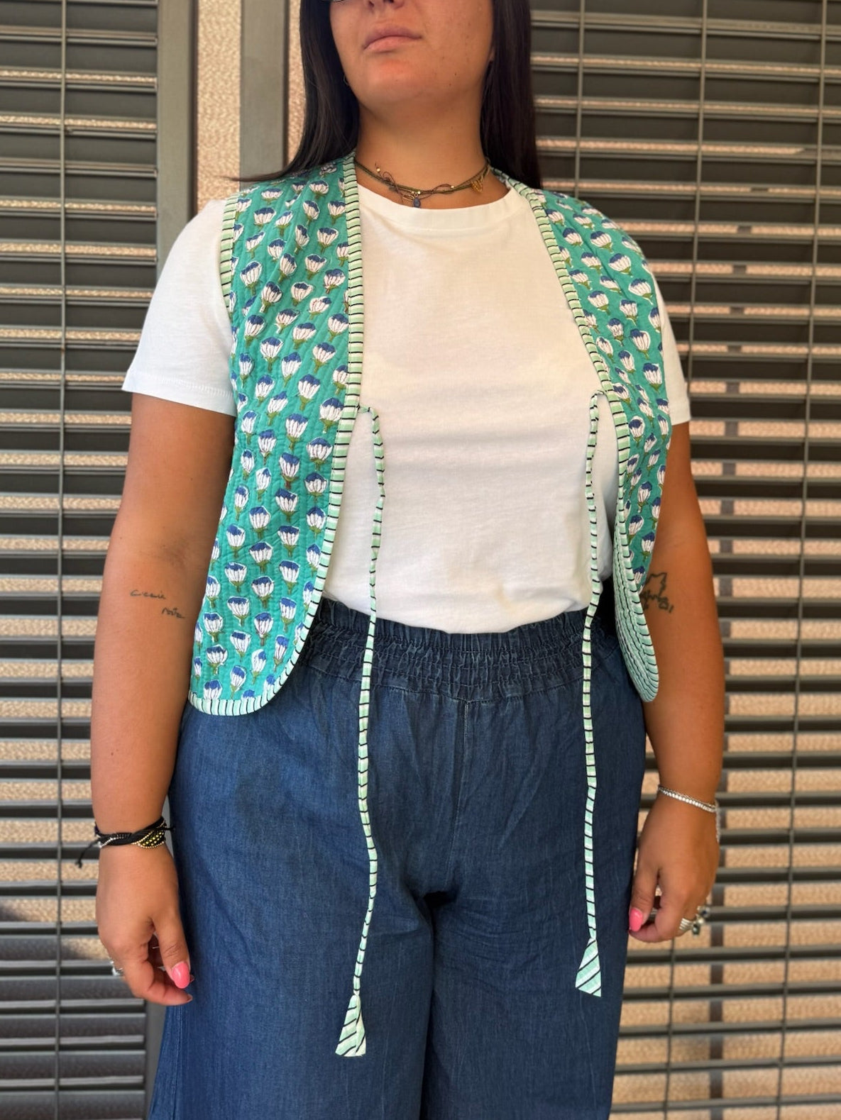 Gilet in cotone trapuntato verde chiaro, made in Jaipur