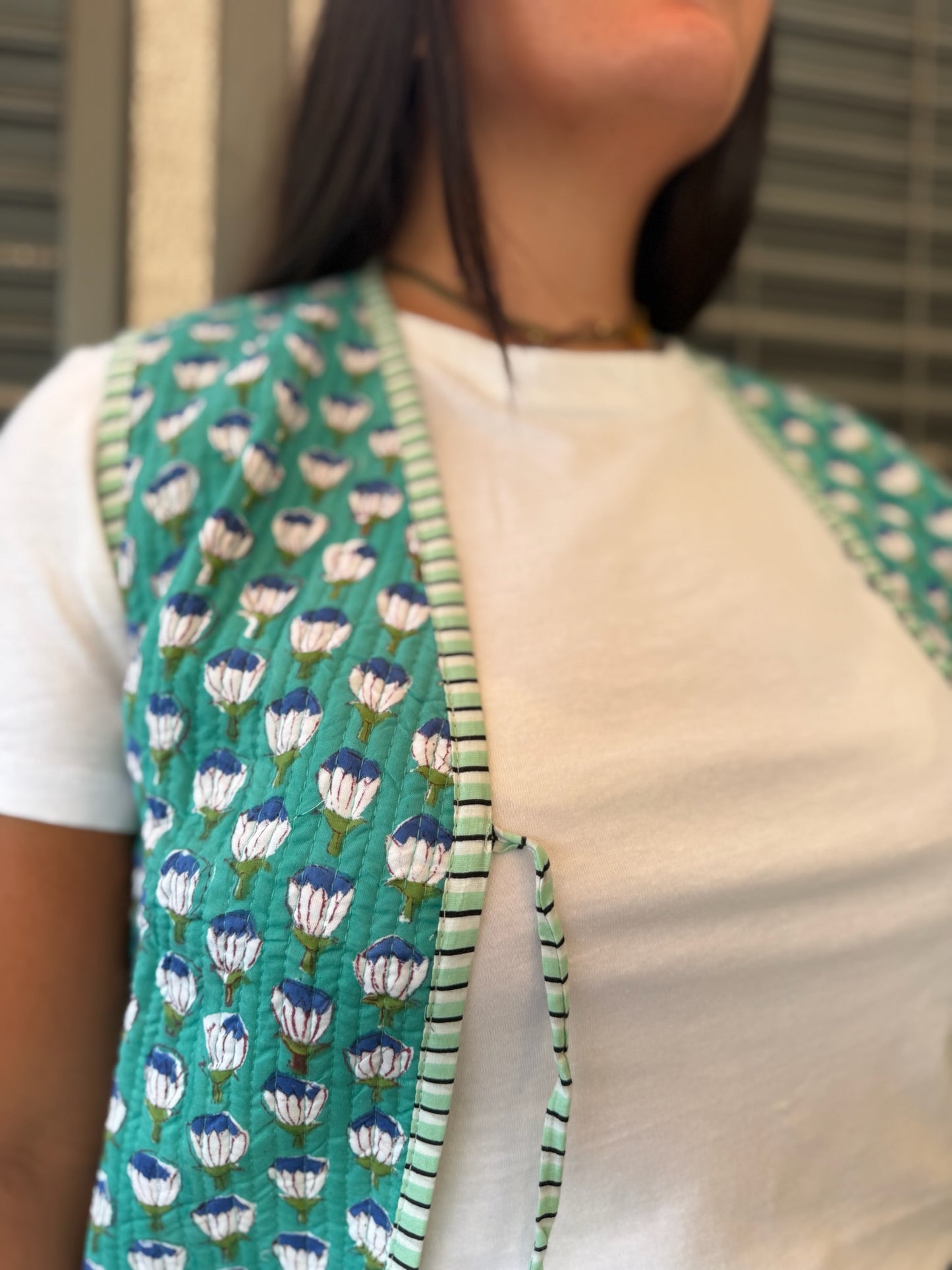 Gilet in cotone trapuntato verde chiaro, made in Jaipur