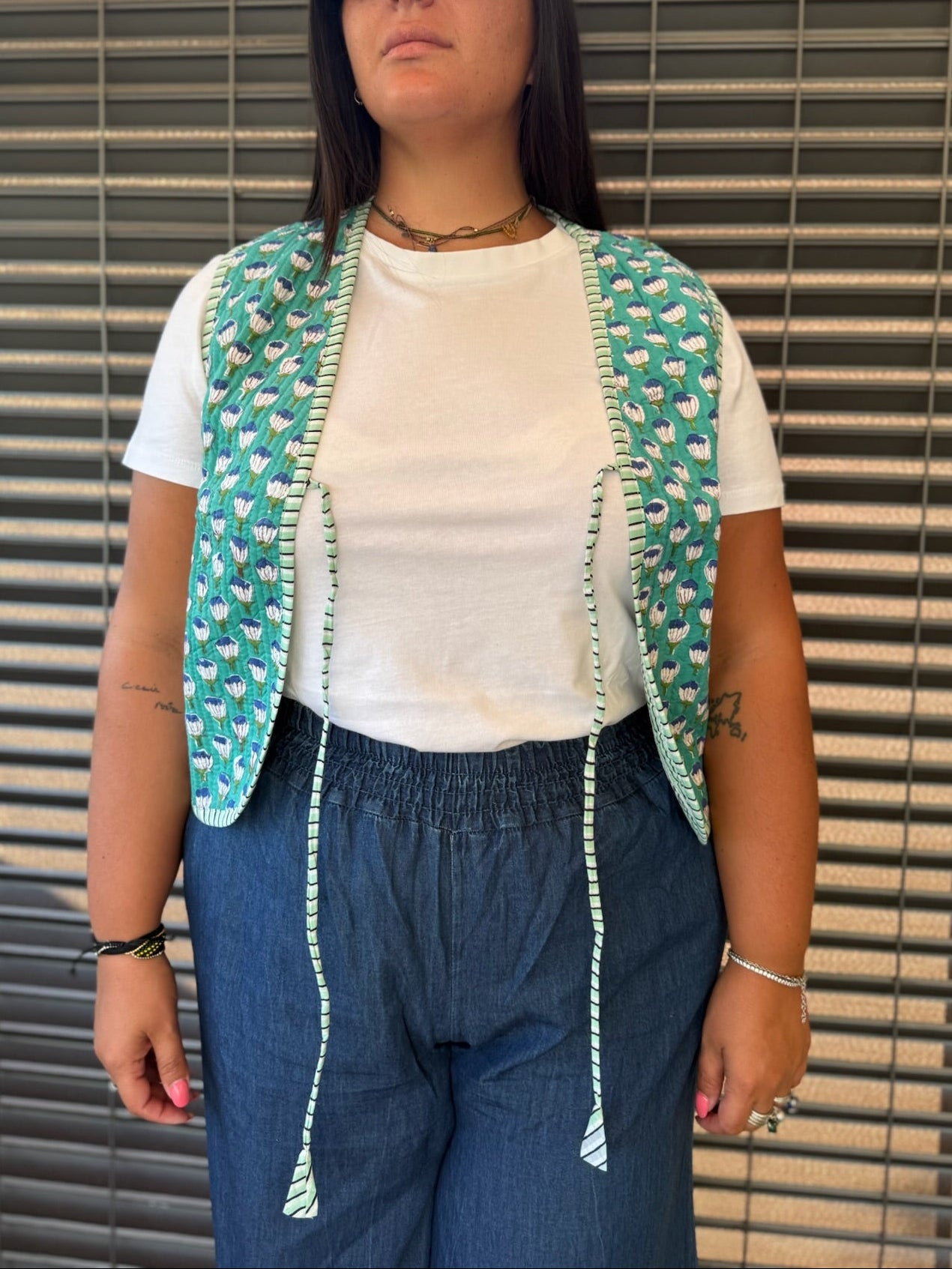 Gilet in cotone trapuntato verde chiaro, made in Jaipur