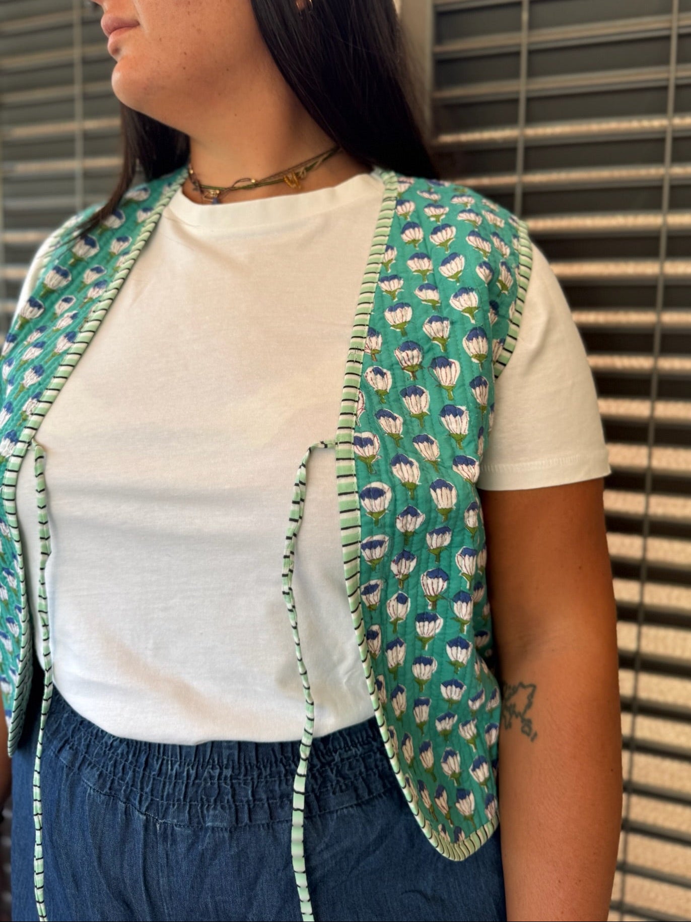 Gilet in cotone trapuntato verde chiaro, made in Jaipur