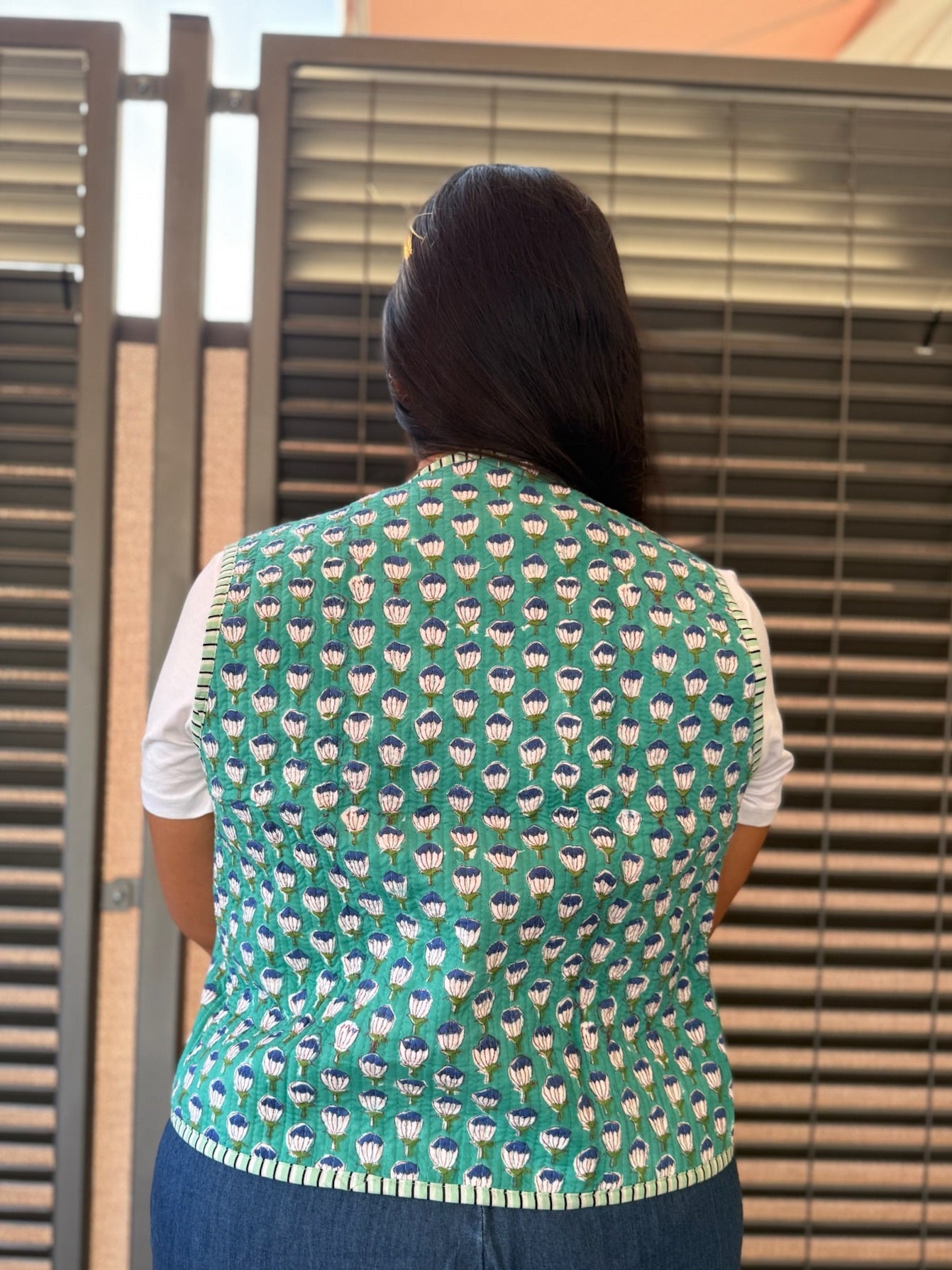 Gilet in cotone trapuntato verde chiaro, made in Jaipur