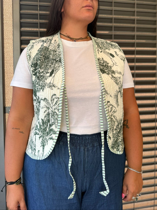 Gilet in cotone trapuntato verde scuro, made in Jaipur