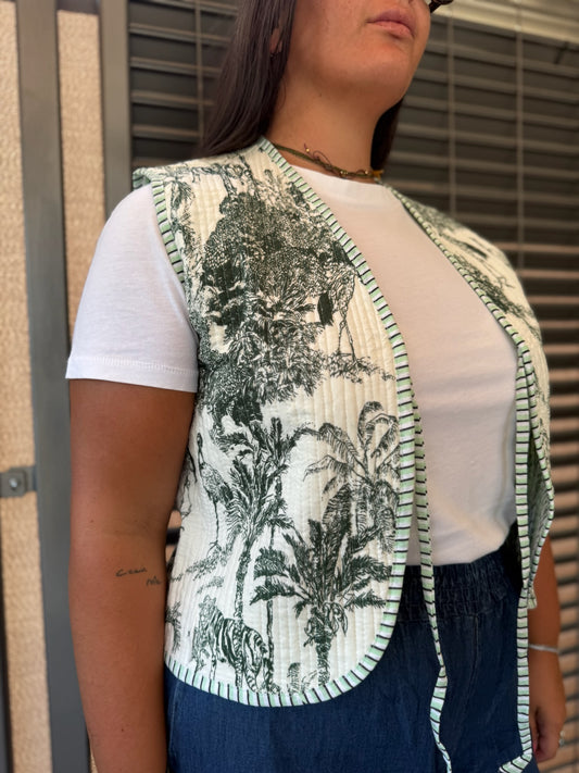 Gilet in cotone trapuntato verde scuro, made in Jaipur