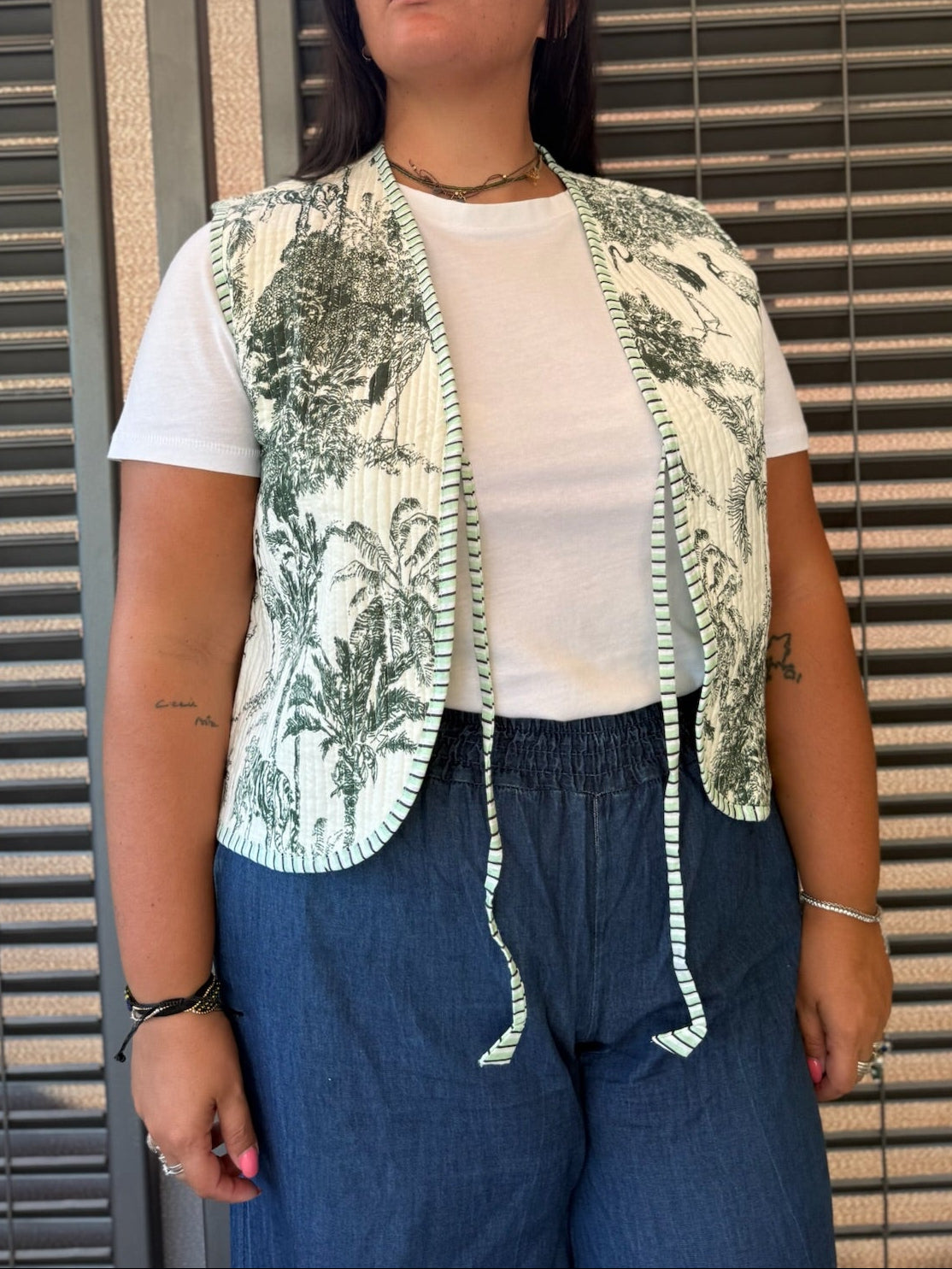 Gilet in cotone trapuntato verde scuro, made in Jaipur