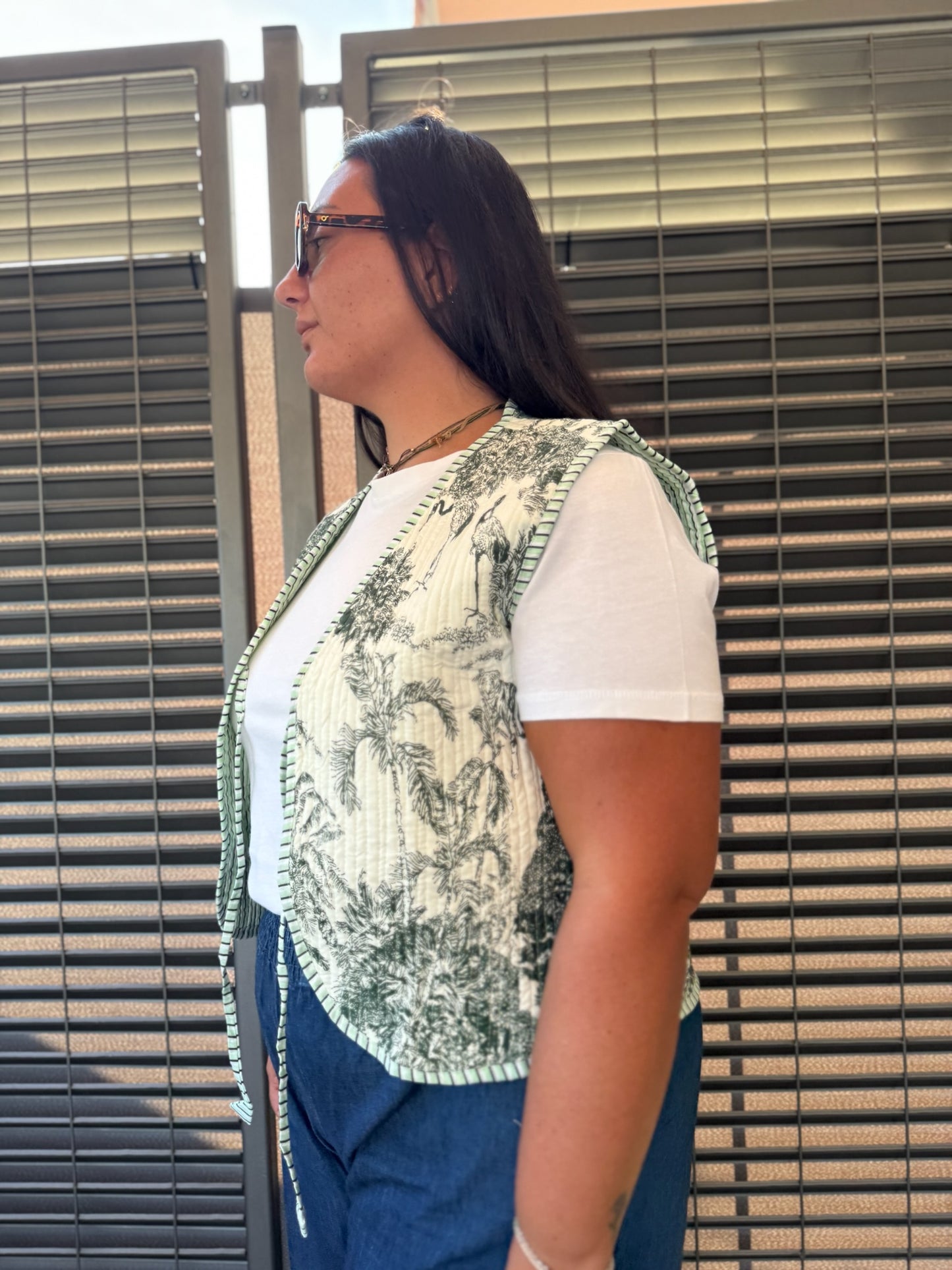 Gilet in cotone trapuntato verde scuro, made in Jaipur