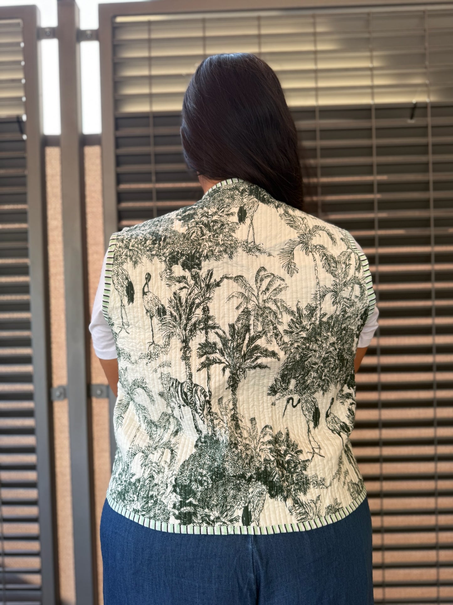 Gilet in cotone trapuntato verde scuro, made in Jaipur