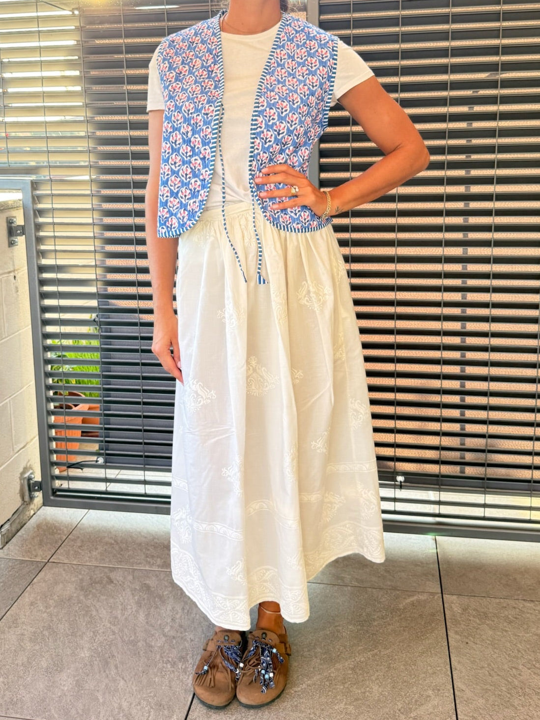 Gilet in cotone trapuntato blu, made in Jaipur