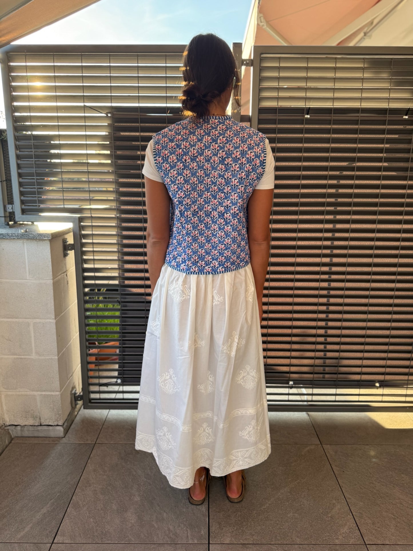 Gilet in cotone trapuntato blu, made in Jaipur