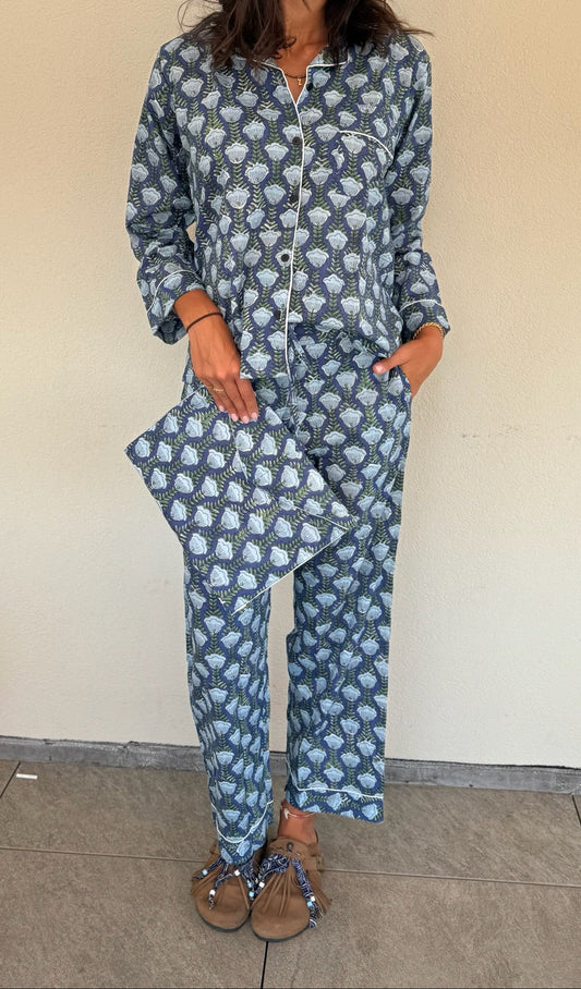 Pigiama 100% puro cotone organico fantasia floreale, made in Jaipur