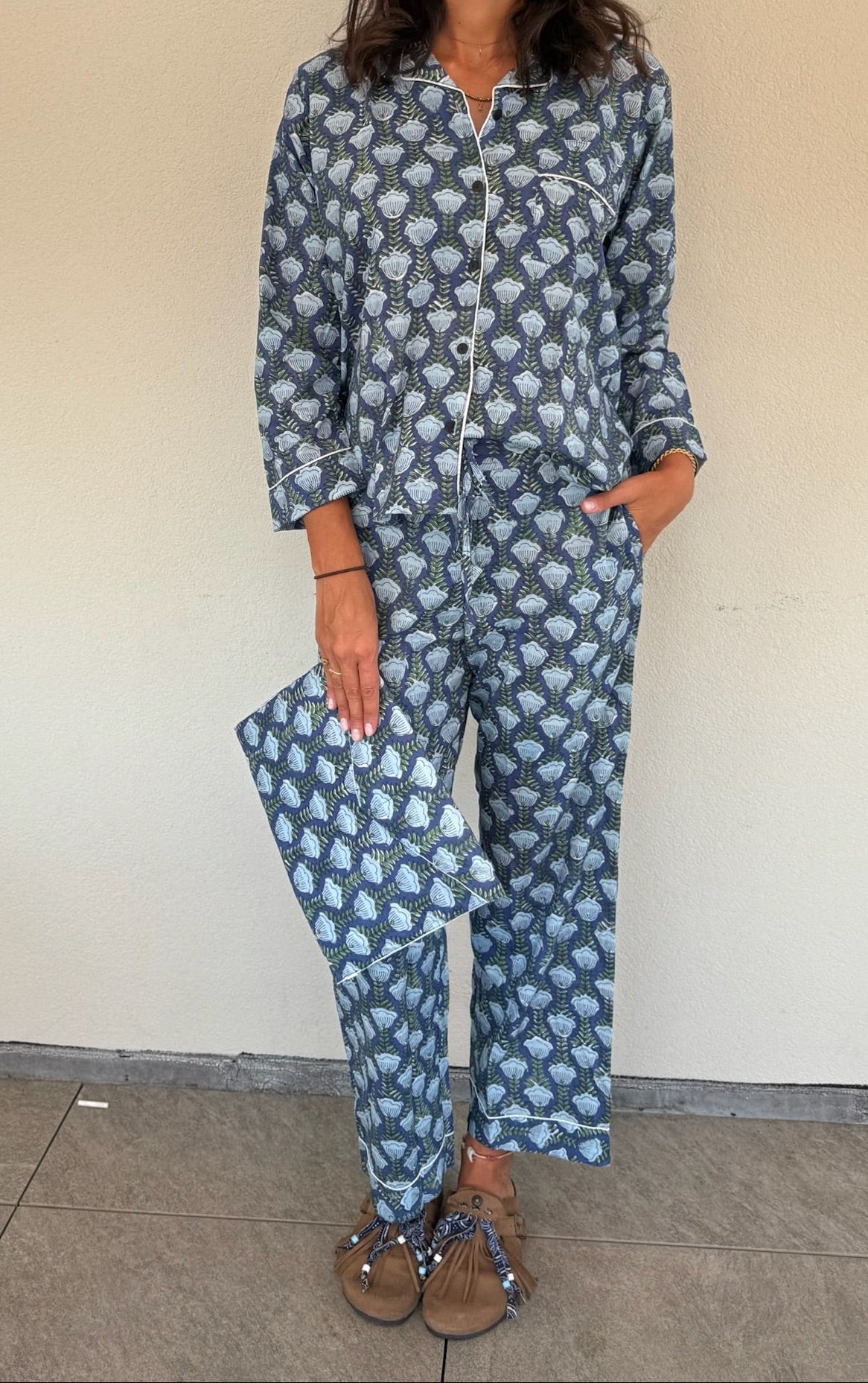 Pigiama 100% puro cotone organico fantasia floreale, made in Jaipur