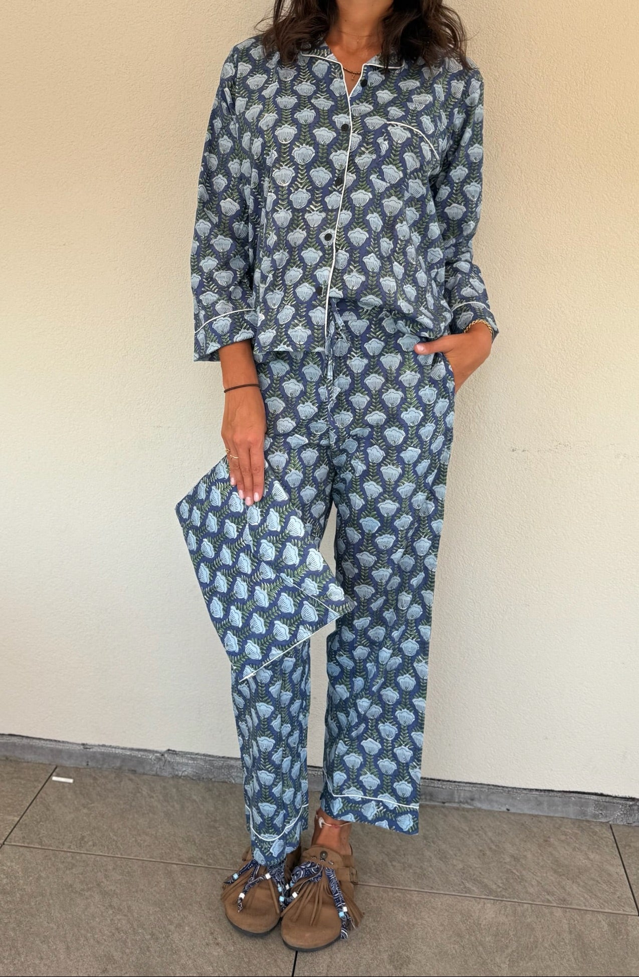 Pigiama 100% puro cotone organico fantasia floreale, made in Jaipur