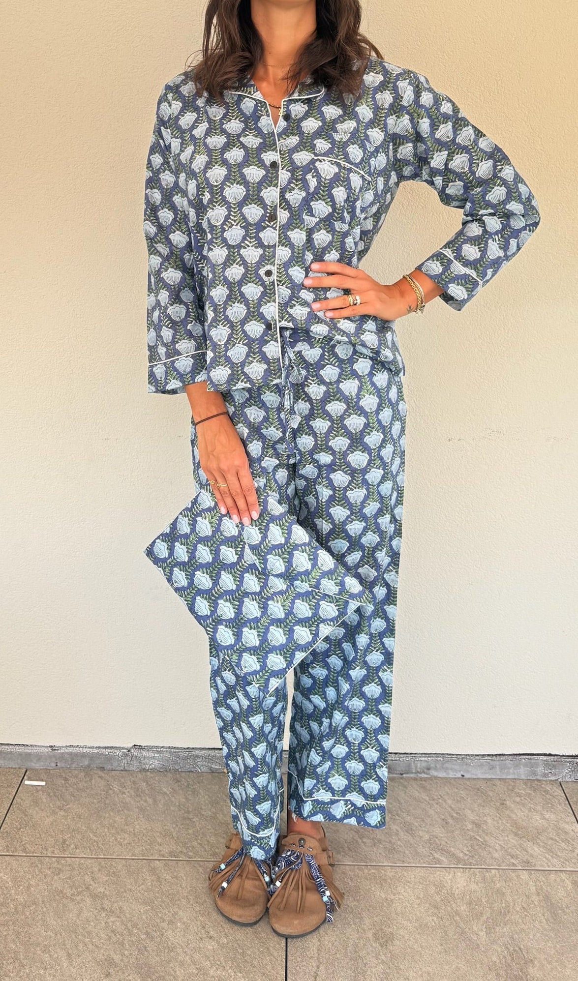 Pigiama 100% puro cotone organico fantasia floreale, made in Jaipur