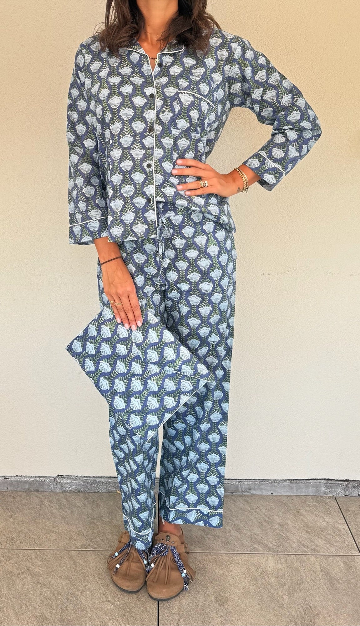 Pigiama 100% puro cotone organico fantasia floreale, made in Jaipur