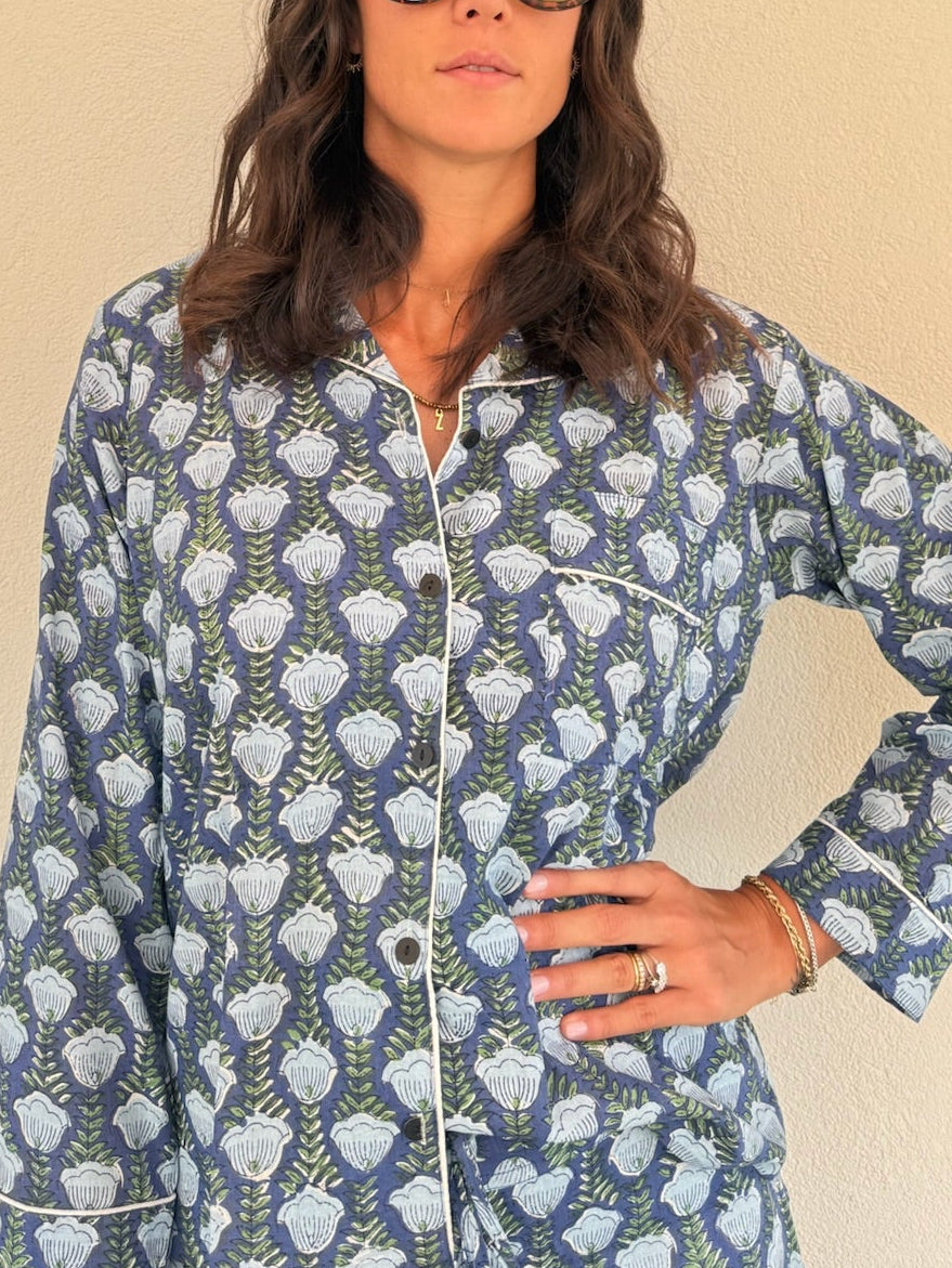 Pigiama 100% puro cotone organico fantasia floreale, made in Jaipur