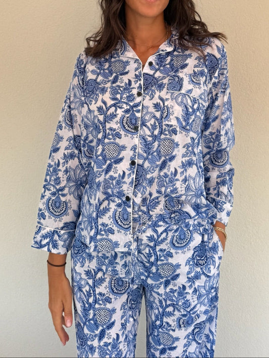 Pigiama 100% puro cotone organico fantasia floreale, made in Jaipur