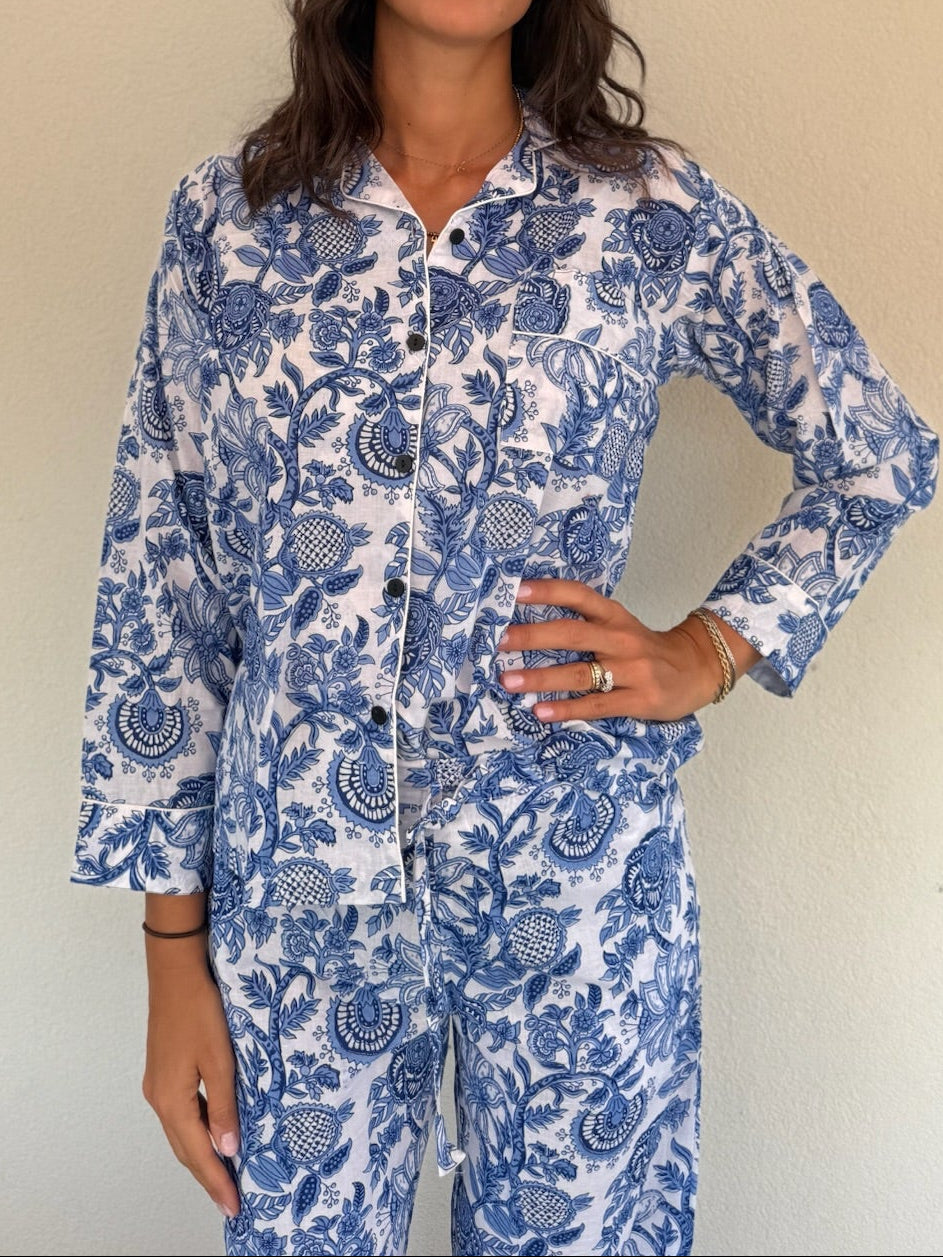 Pigiama 100% puro cotone organico fantasia floreale, made in Jaipur