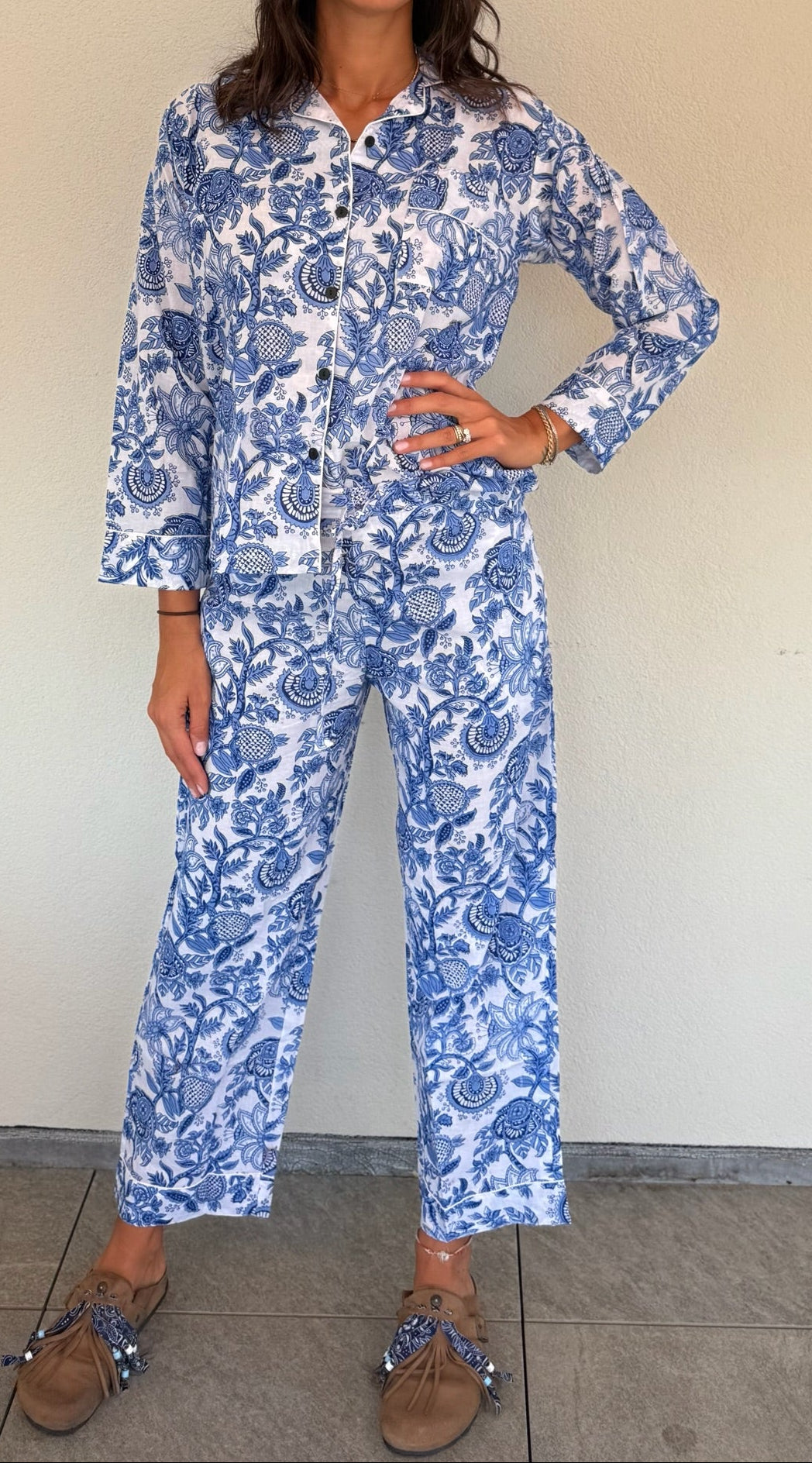 Pigiama 100% puro cotone organico fantasia floreale, made in Jaipur