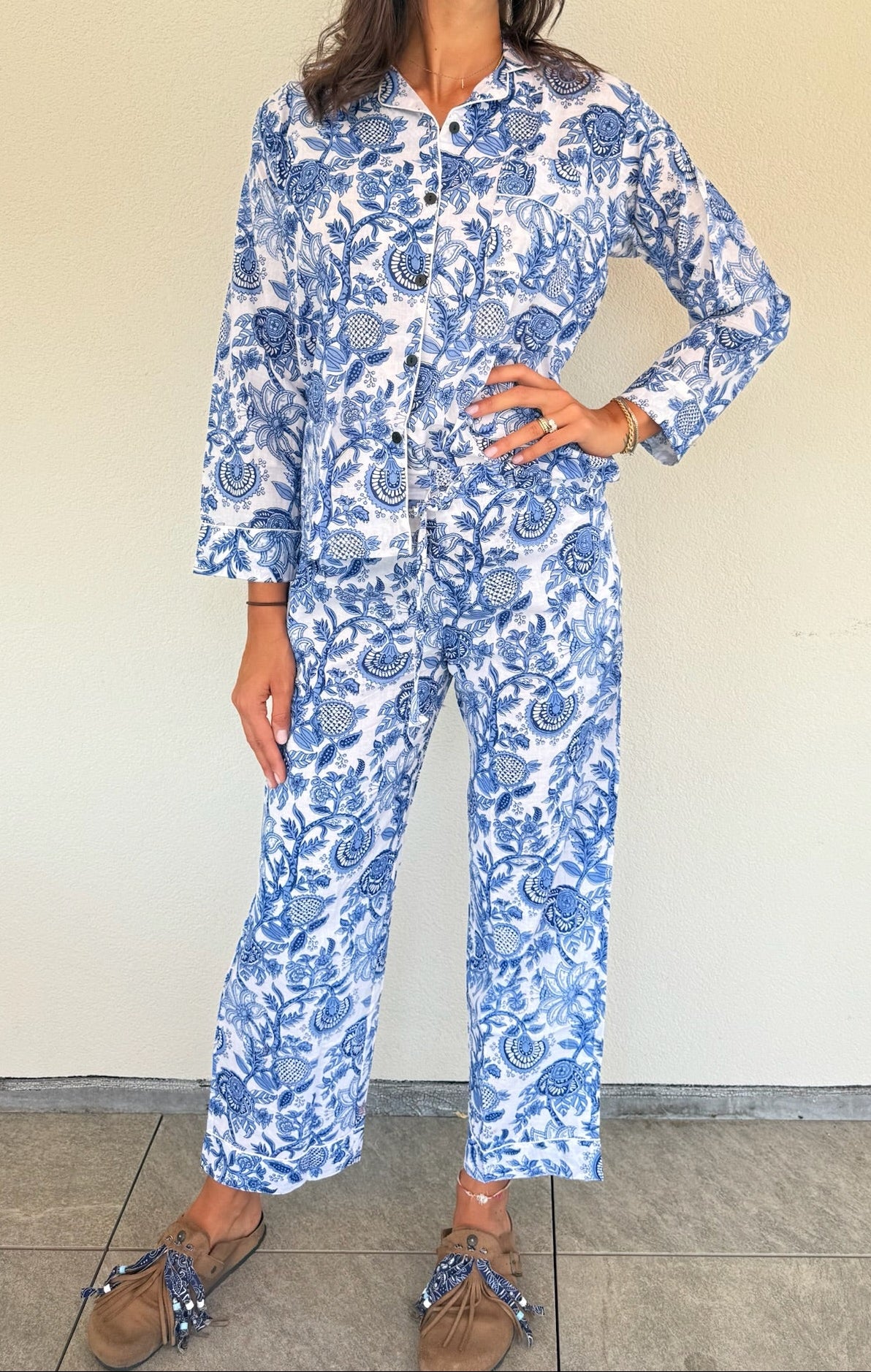 Pigiama 100% puro cotone organico fantasia floreale, made in Jaipur