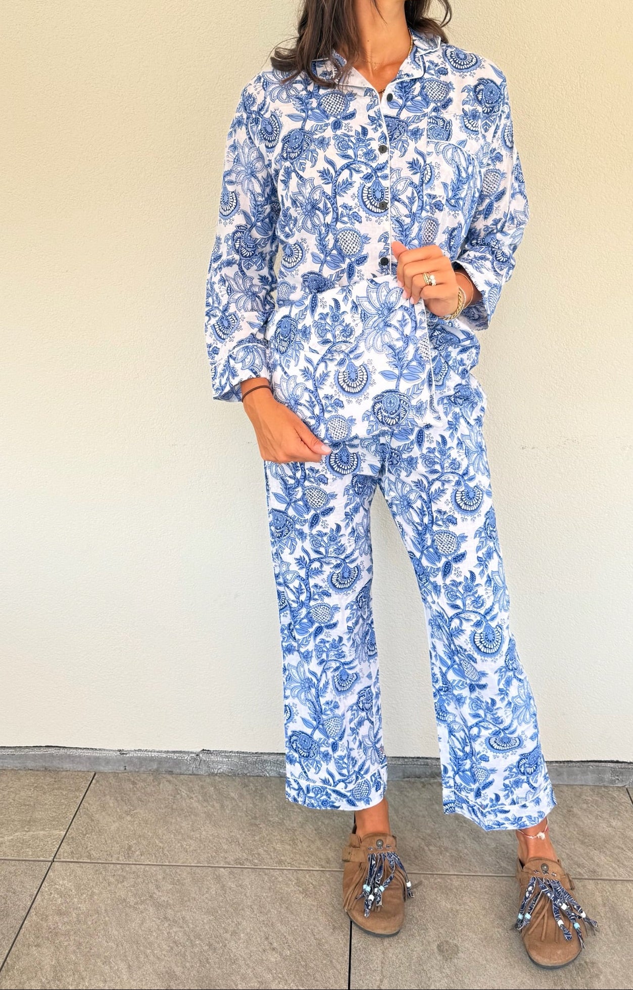 Pigiama 100% puro cotone organico fantasia floreale, made in Jaipur