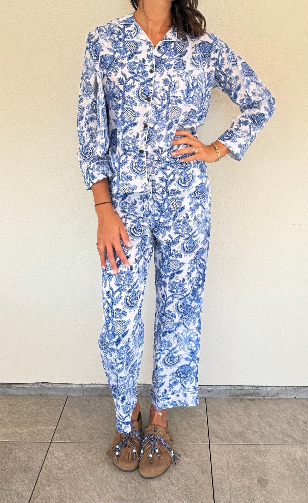 Pigiama 100% puro cotone organico fantasia floreale, made in Jaipur