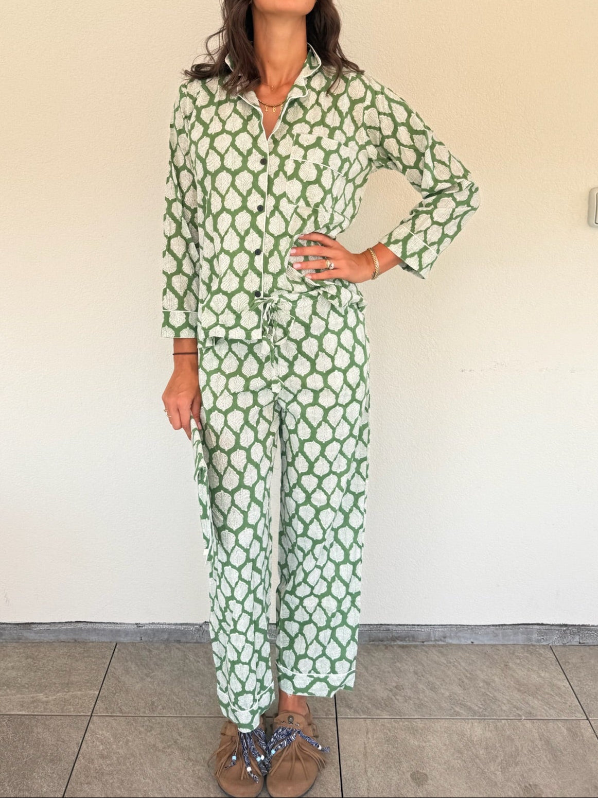 Pigiama 100% puro cotone organico fantasia floreale, made in Jaipur