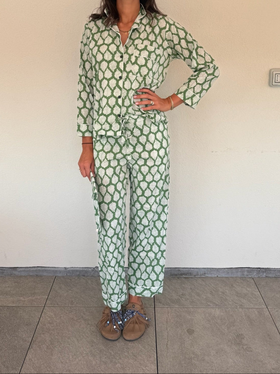 Pigiama 100% puro cotone organico fantasia floreale, made in Jaipur