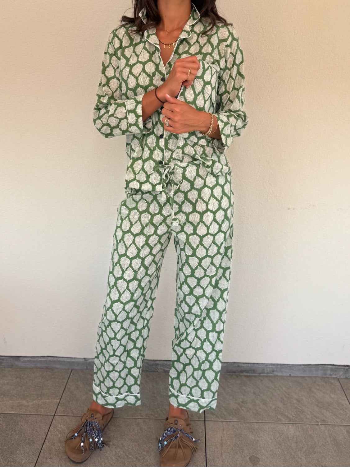 Pigiama 100% puro cotone organico fantasia floreale, made in Jaipur