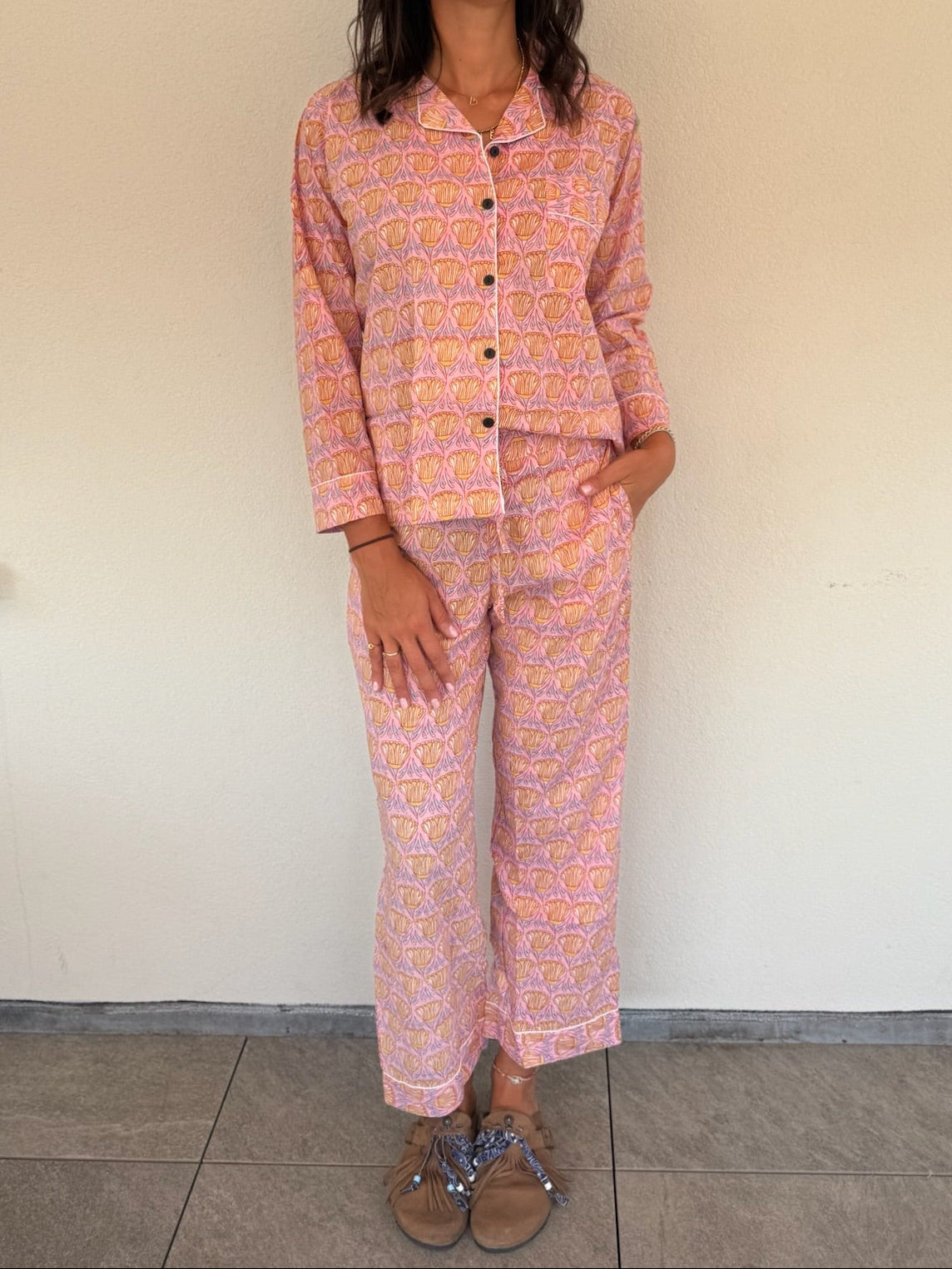 Pigiama 100% puro cotone organico fantasia floreale, made in Jaipur