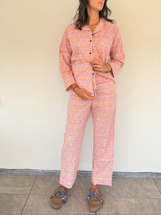 Pigiama 100% puro cotone organico fantasia floreale, made in Jaipur