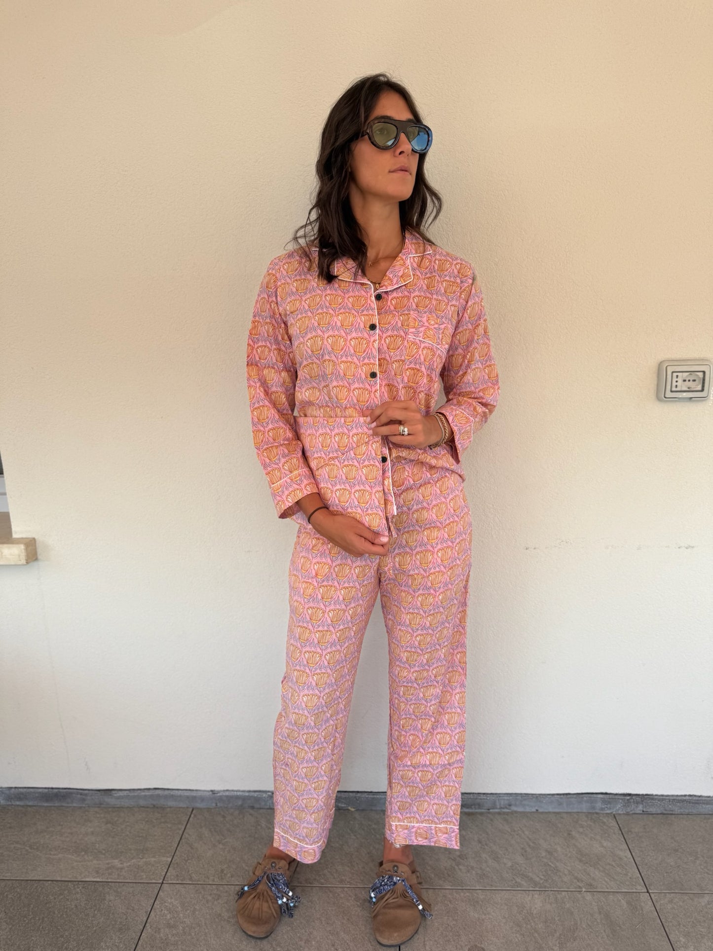 Pigiama 100% puro cotone organico fantasia floreale, made in Jaipur