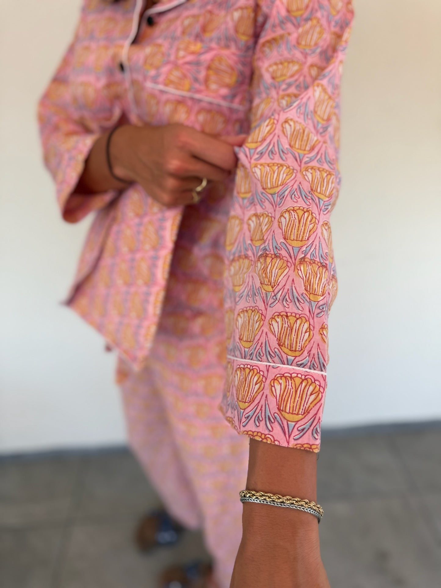 Pigiama 100% puro cotone organico fantasia floreale, made in Jaipur