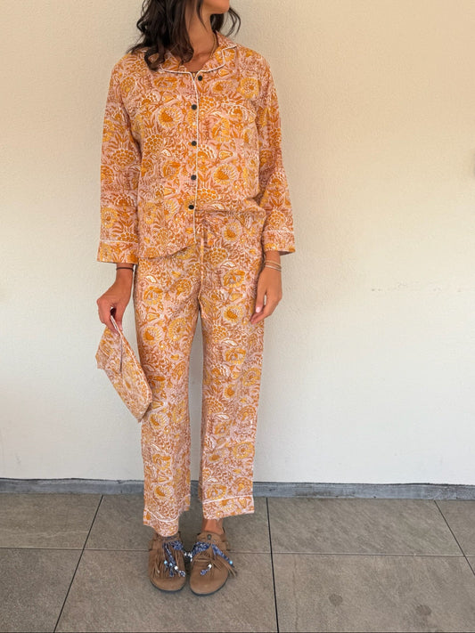 Pigiama 100% puro cotone organico fantasia floreale, made in Jaipur