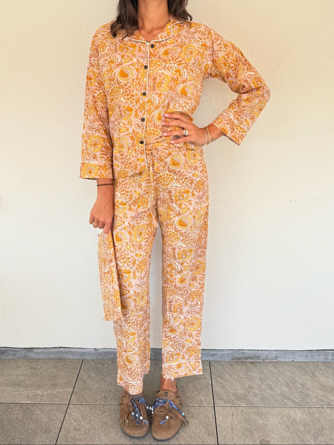 Pigiama 100% puro cotone organico fantasia floreale, made in Jaipur