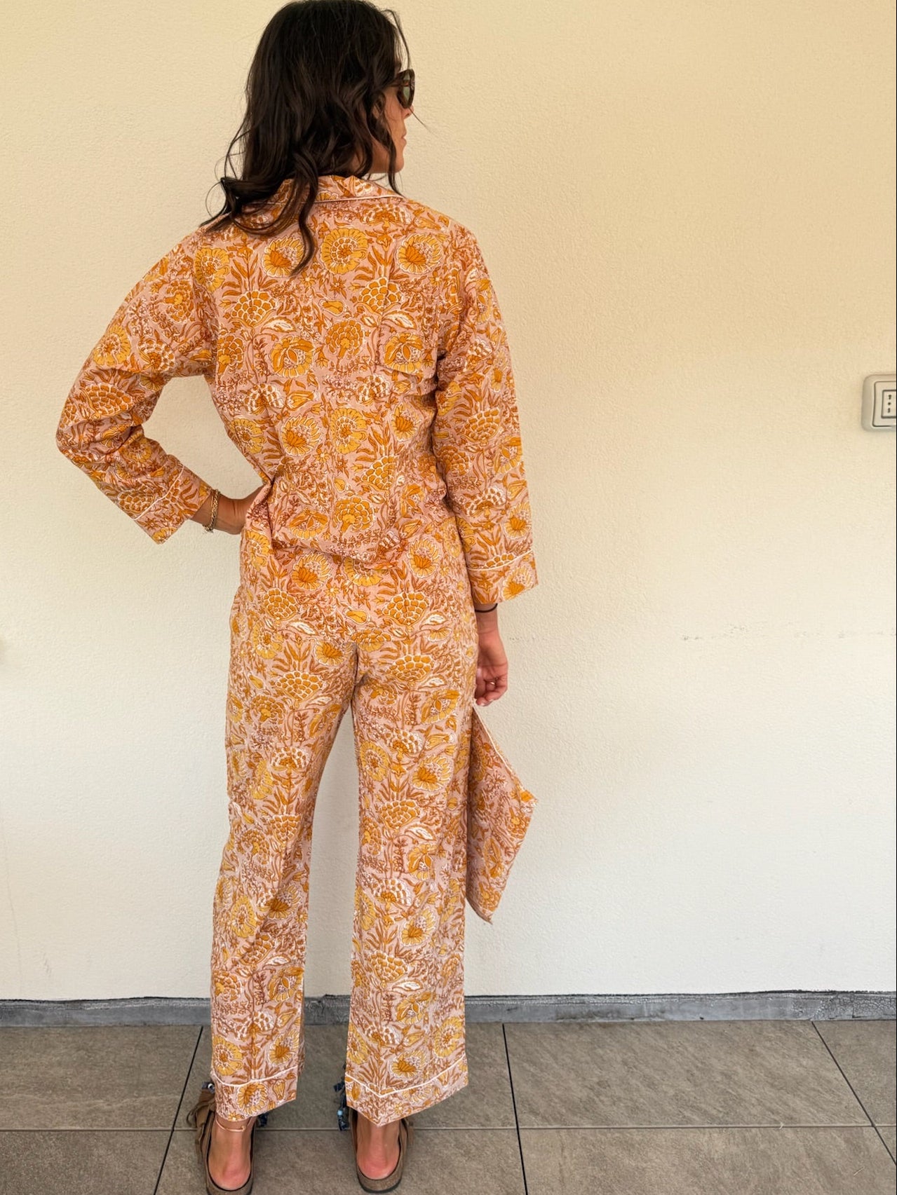 Pigiama 100% puro cotone organico fantasia floreale, made in Jaipur