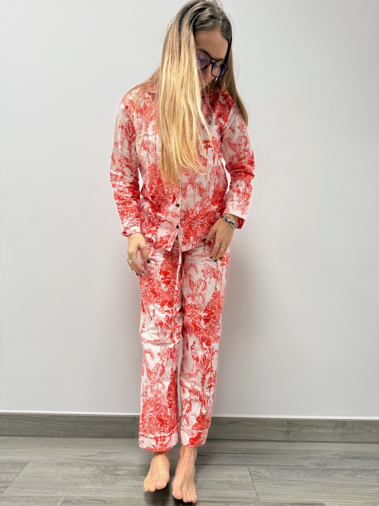 Pigiama 100% puro cotone organico fantasia floreale, made in Jaipur