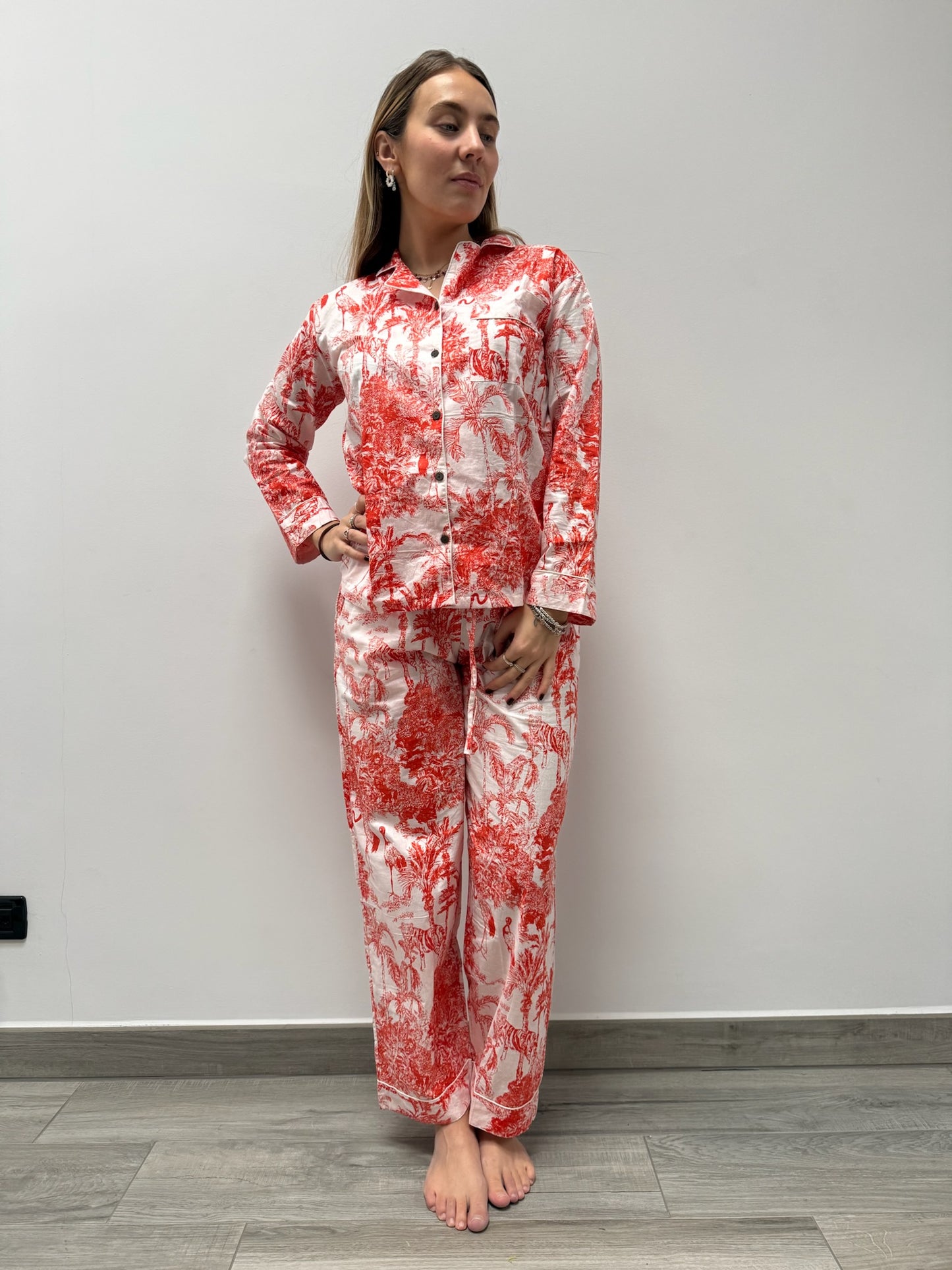 Pigiama 100% puro cotone organico fantasia floreale, made in Jaipur