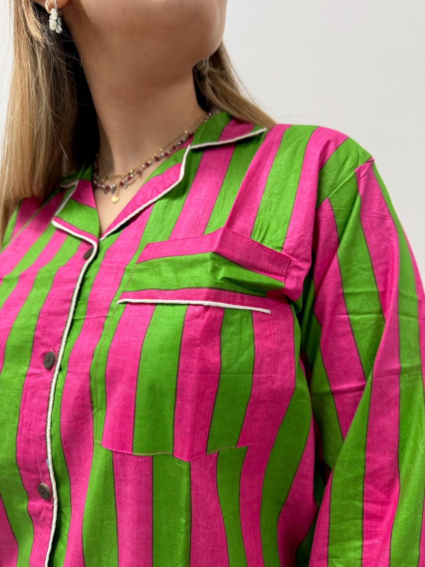 Pigiama 100% puro cotone organico a righe, made in Jaipur