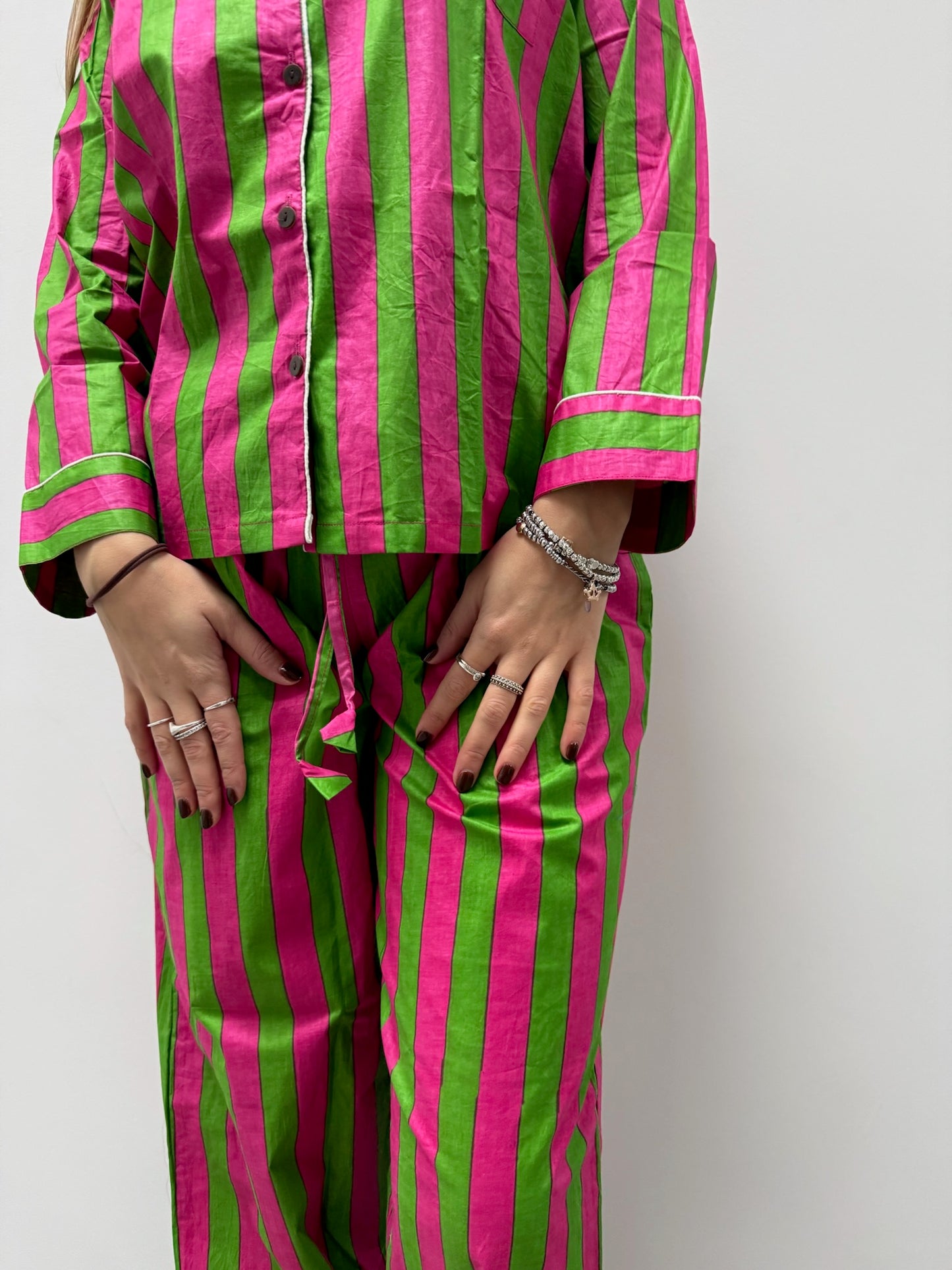 Pigiama 100% puro cotone organico a righe, made in Jaipur