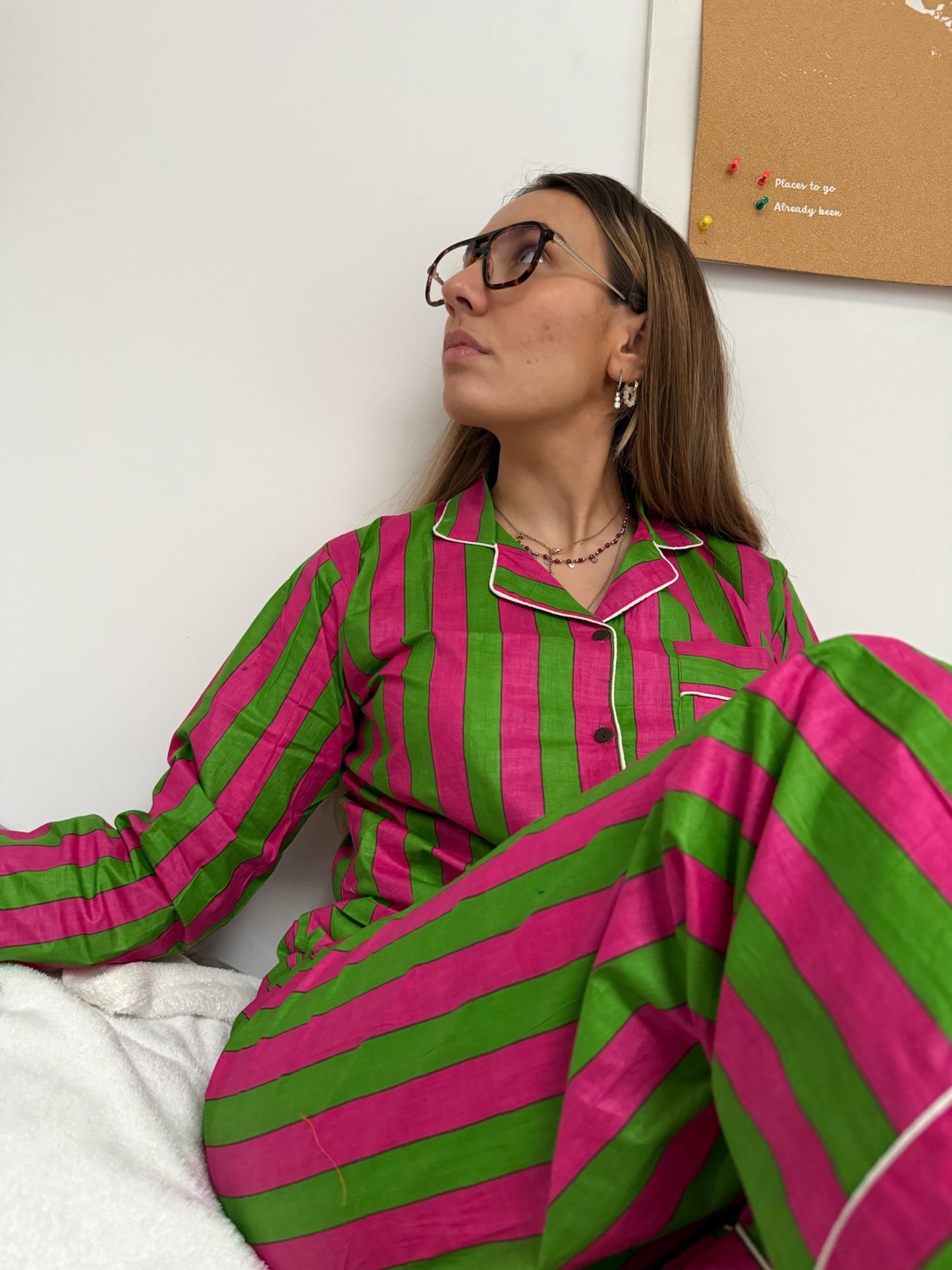 Pigiama 100% puro cotone organico a righe, made in Jaipur