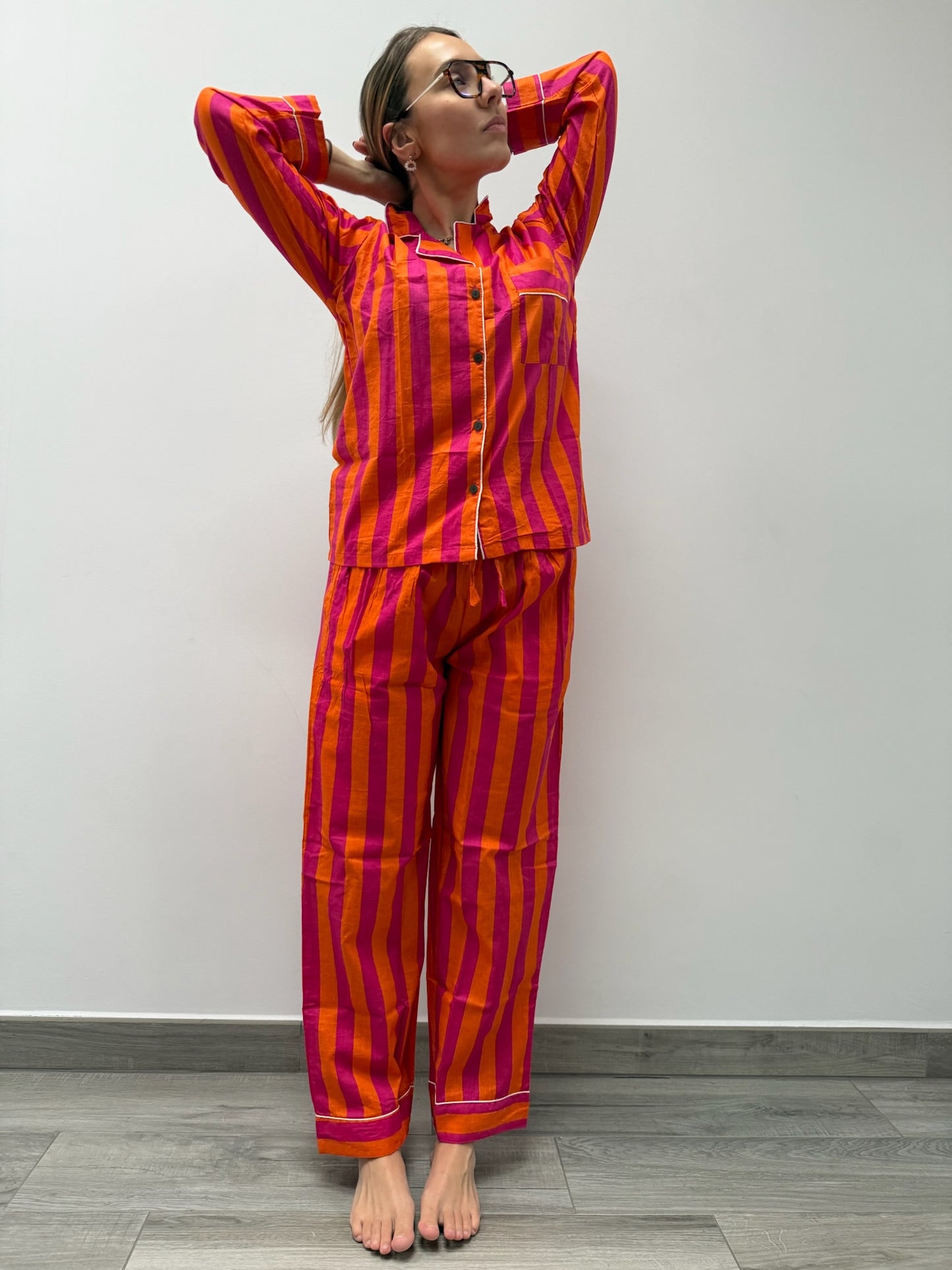 Pigiama 100% puro cotone organico a righe, made in Jaipur