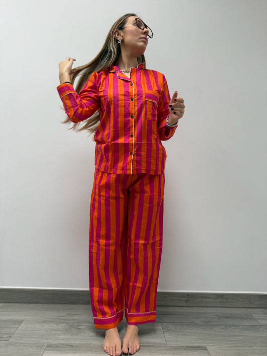 Pigiama 100% puro cotone organico a righe, made in Jaipur