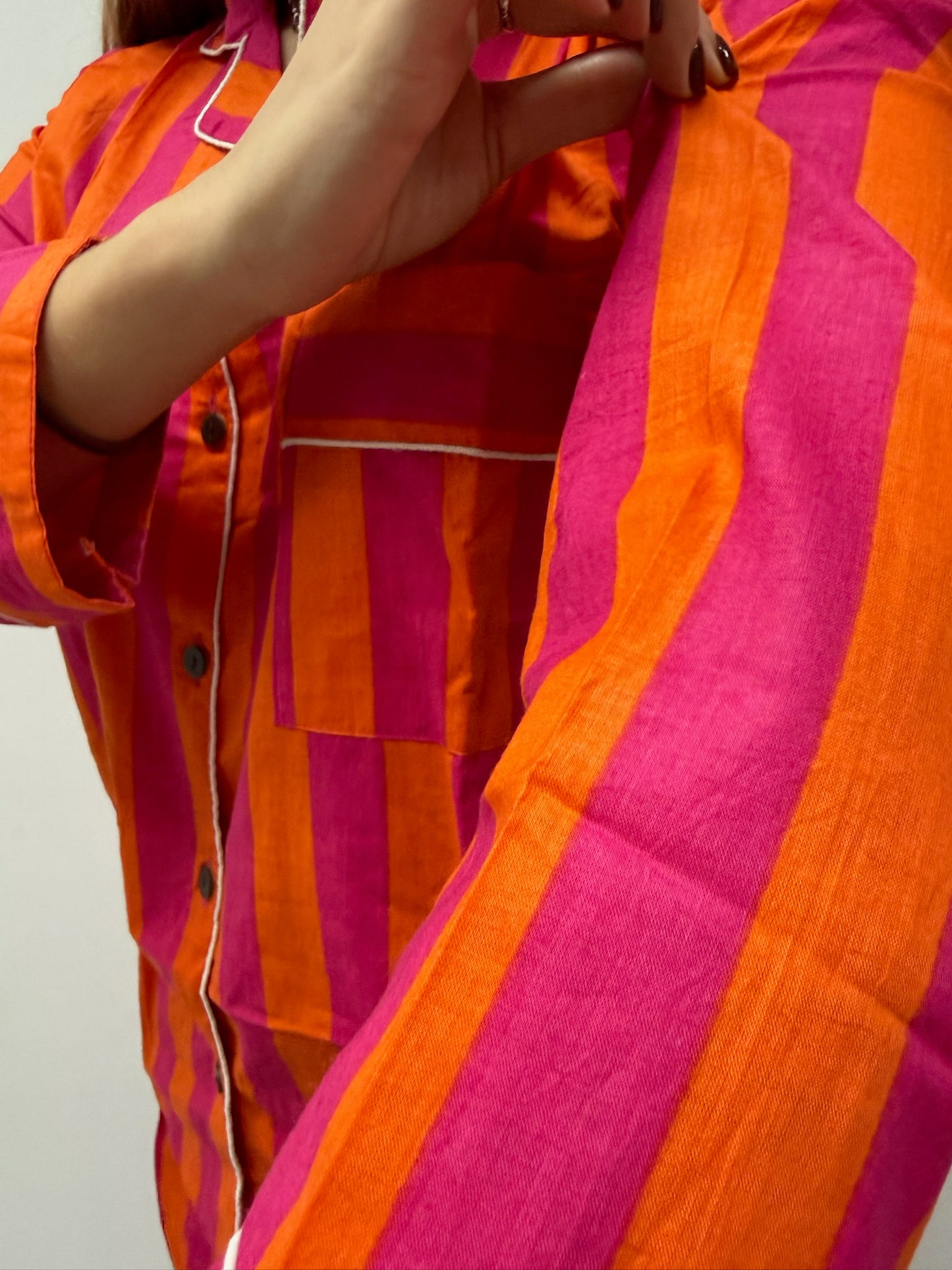 Pigiama 100% puro cotone organico a righe, made in Jaipur