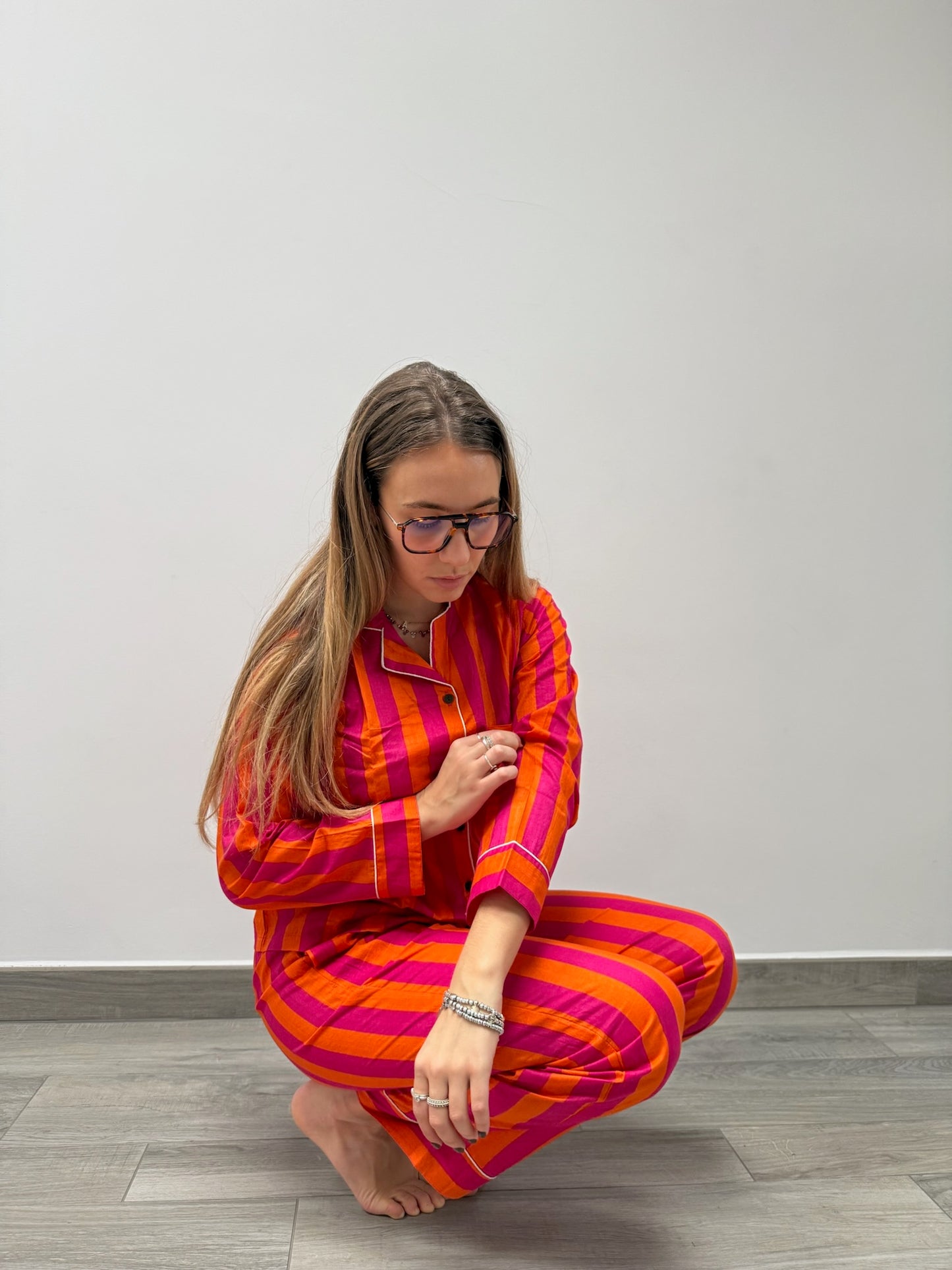 Pigiama 100% puro cotone organico a righe, made in Jaipur