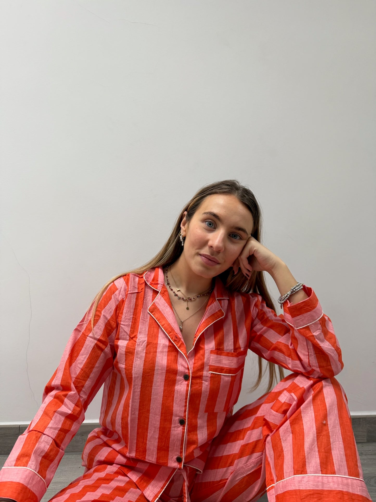 Pigiama 100% puro cotone organico a righe, made in Jaipur