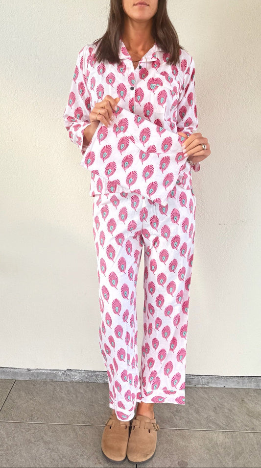 Pigiama 100% puro cotone organico fantasia floreale, made in Jaipur