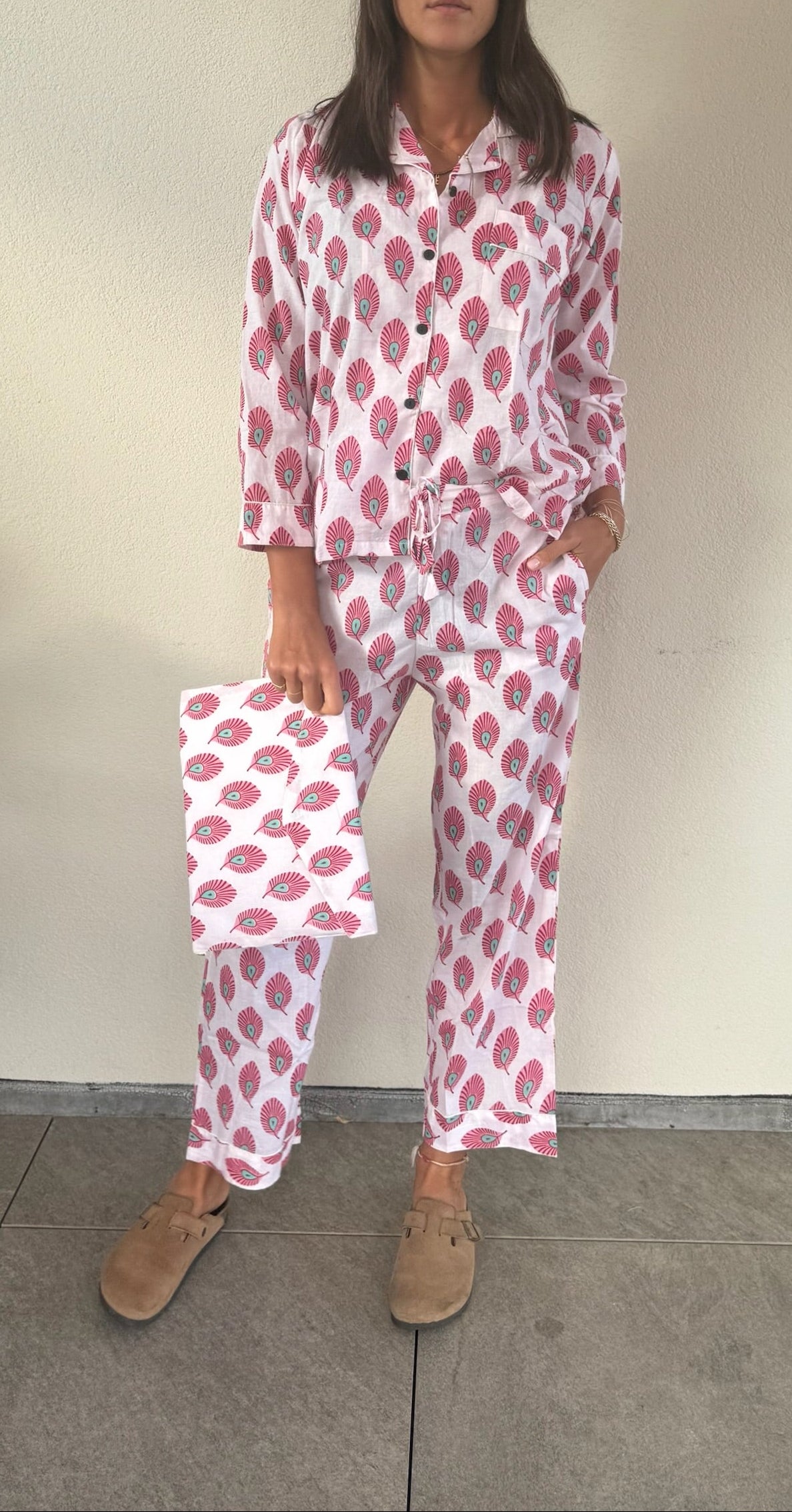 Pigiama 100% puro cotone organico fantasia floreale, made in Jaipur