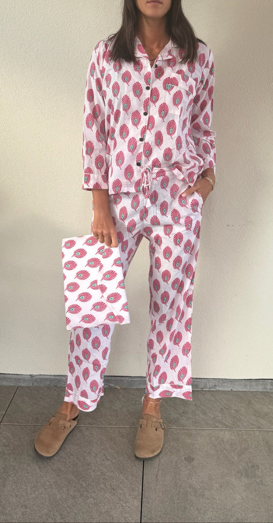 Pigiama 100% puro cotone organico fantasia floreale, made in Jaipur