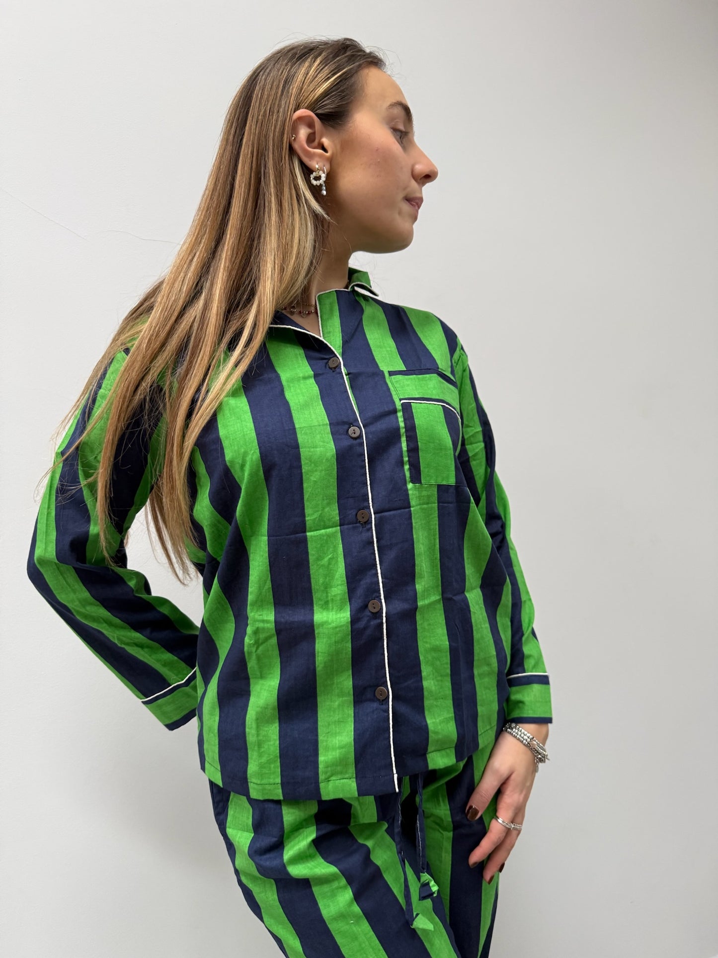 Pigiama 100% puro cotone organico a righe, made in Jaipur