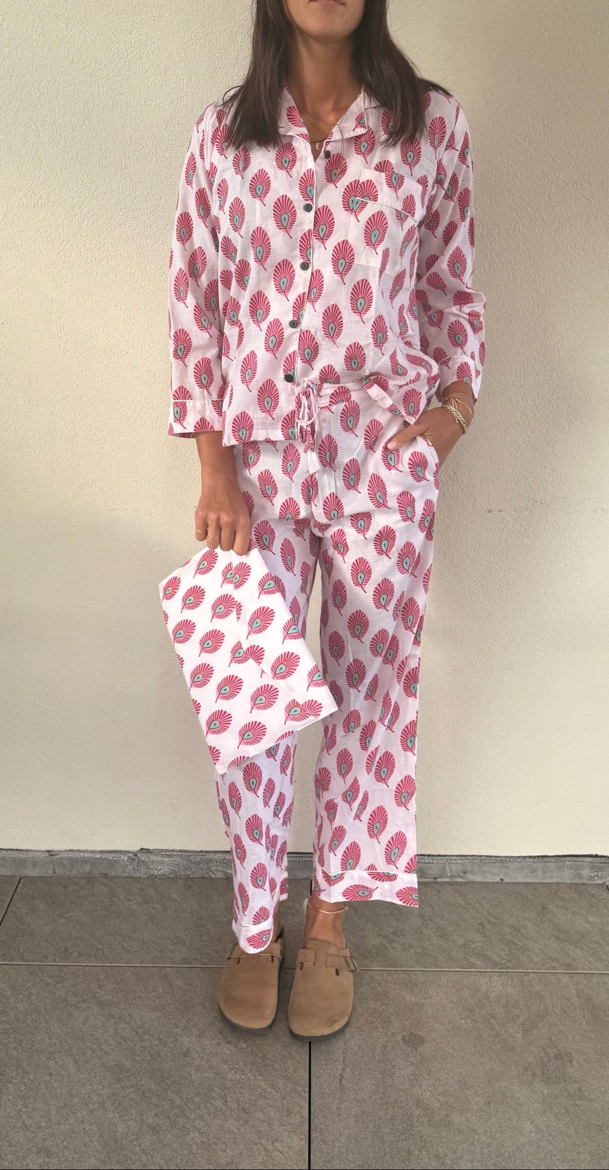 Pigiama 100% puro cotone organico fantasia floreale, made in Jaipur